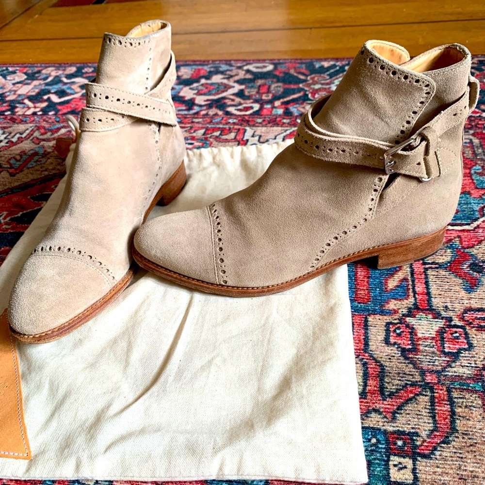 The Office Of Angela Scott Suede Duster Boots with buckle. Size 38